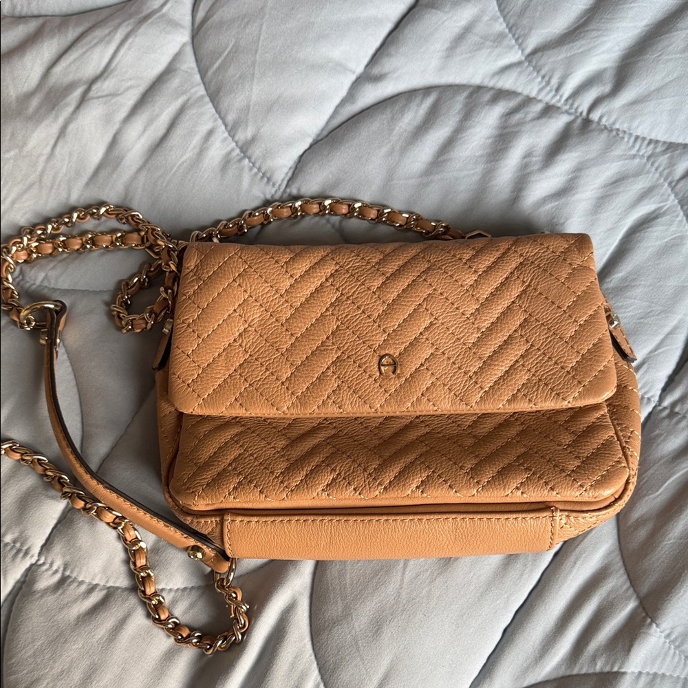 Etienne Aigner Tan Quilted Crossbody Bag